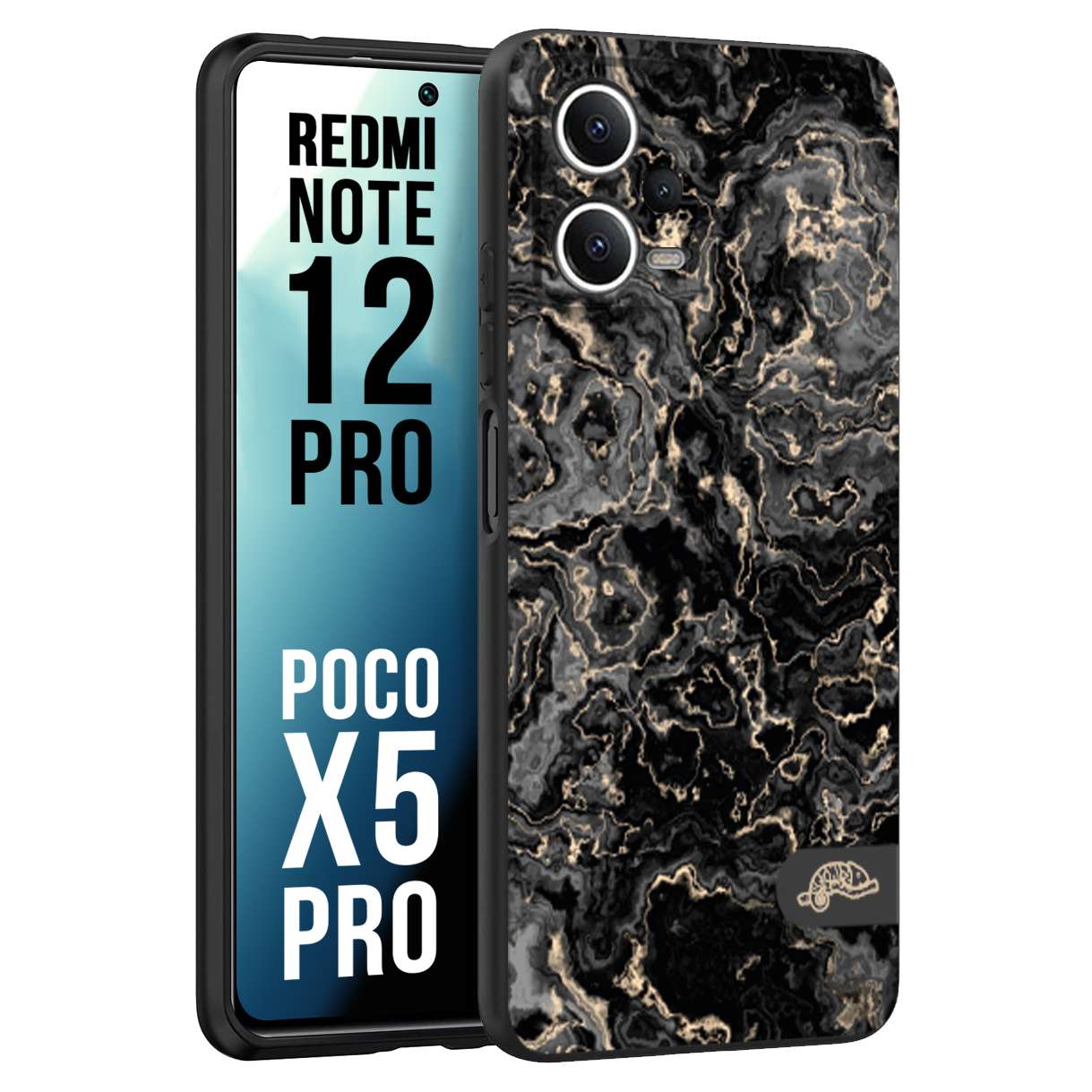 CUSTOMIZZA - Custodia cover nera morbida in tpu compatibile per Xiaomi Redmi Note 12 PRO - POCO X5 PRO effetto marmo marble nero black venature dorato pietra