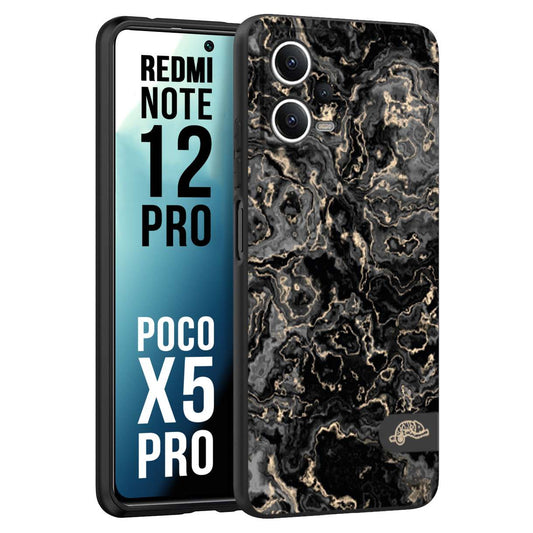 CUSTOMIZZA - Custodia cover nera morbida in tpu compatibile per Xiaomi Redmi Note 12 PRO - POCO X5 PRO effetto marmo marble nero black venature dorato pietra