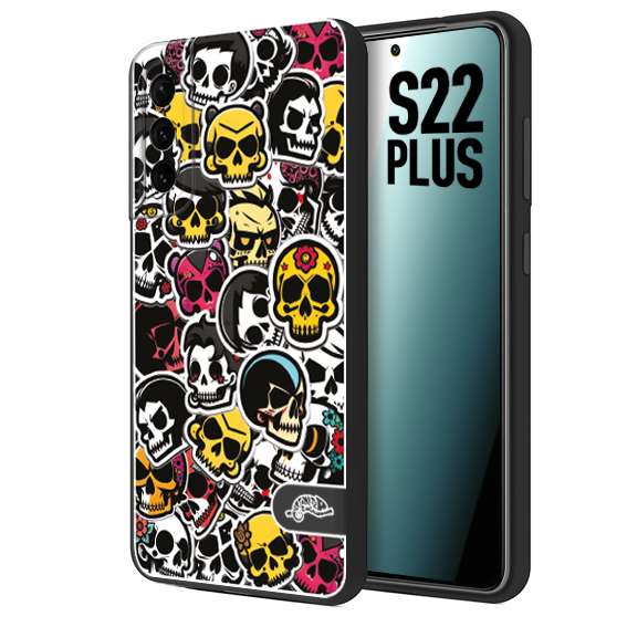 CUSTOMIZZA - Custodia cover nera morbida in tpu compatibile per Samsung S22 PLUS sticker bomb teschi colorati adesivi skulls skater snowboard