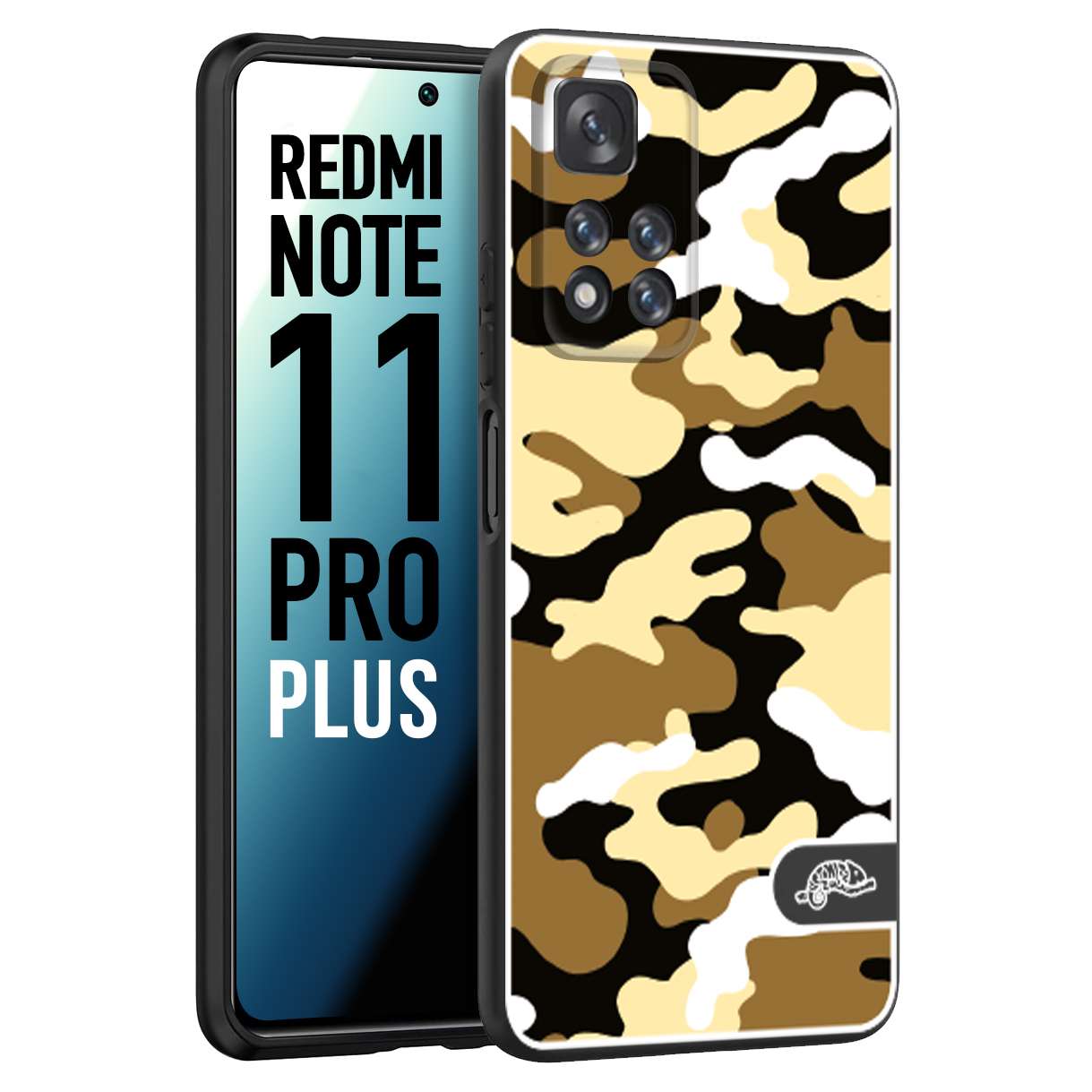 CUSTOMIZZA - Custodia cover nera morbida in tpu compatibile per Xiaomi Redmi Note 11 PRO PLUS camouflage mimetico militare giallo desert brown