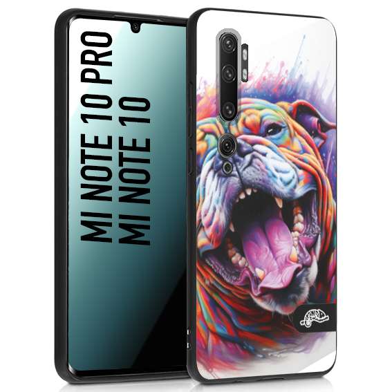 CUSTOMIZZA - Custodia cover nera morbida in tpu compatibile per Xiaomi Mi Note 10 - Mi Note 10 Pro animali color bulldog cane dog colori vibranti disegnato schizzo