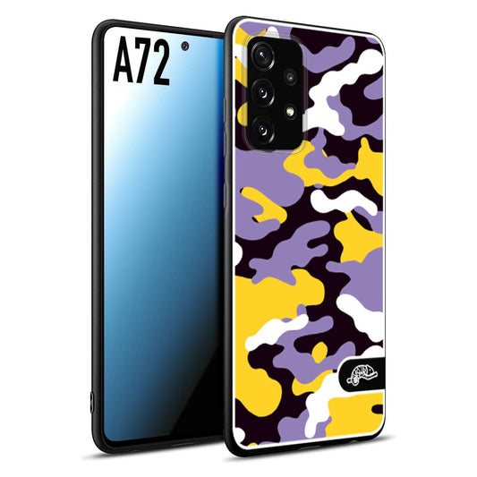 CUSTOMIZZA - Custodia cover nera morbida in tpu compatibile per Samsung A72 camouflage mimetico militare viola lilla giallo