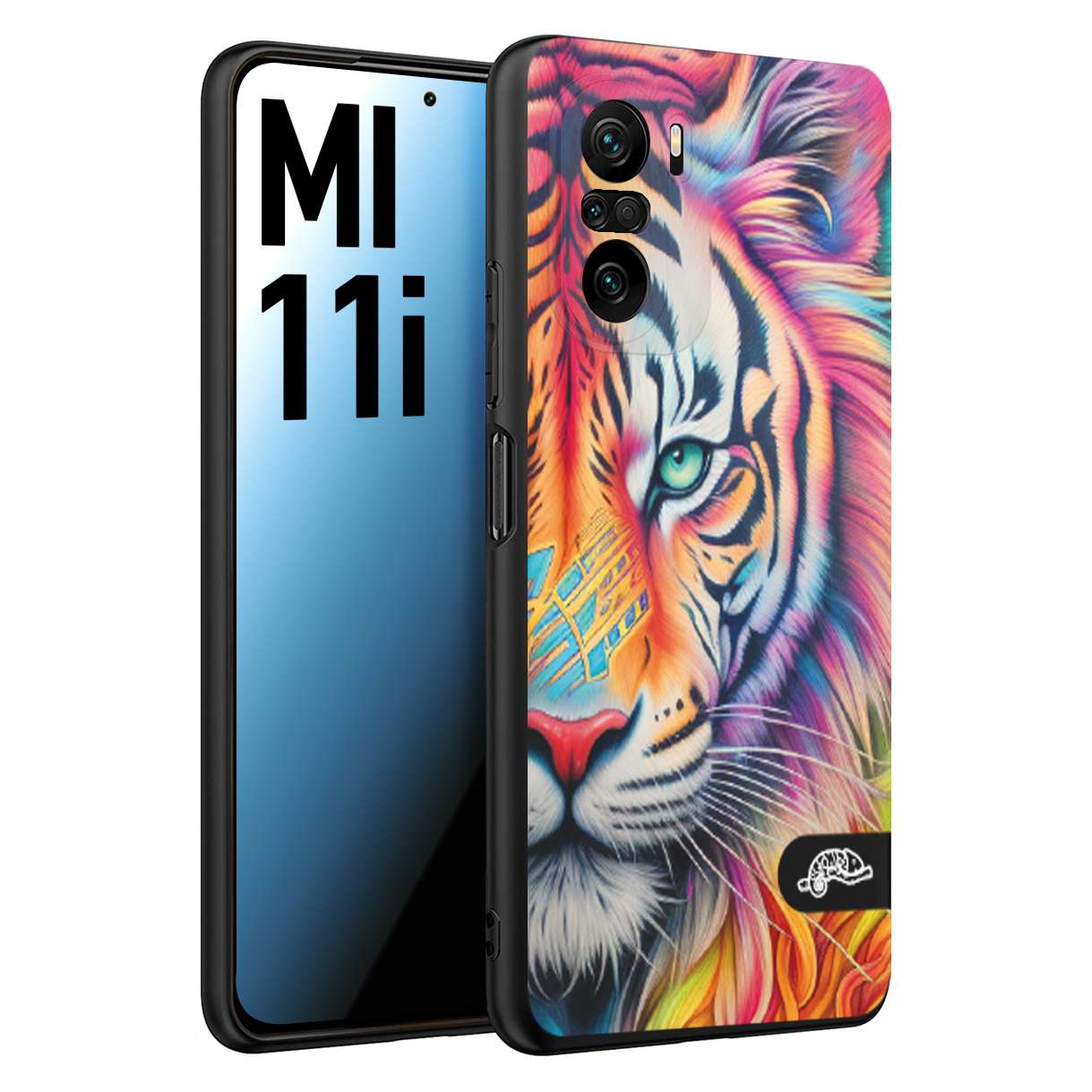 CUSTOMIZZA - Custodia cover nera morbida in tpu compatibile per Xiaomi Mi 11i animali color tigre tiger viso colori vibranti disegnato schizzo