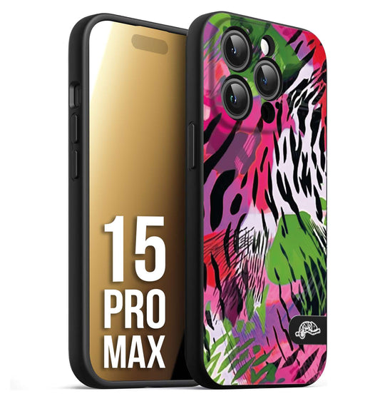 CUSTOMIZZA - Custodia cover nera morbida in tpu compatibile per iPhone 15 PRO MAX leopardato tigrato tiger colorata summer color verde fucsia