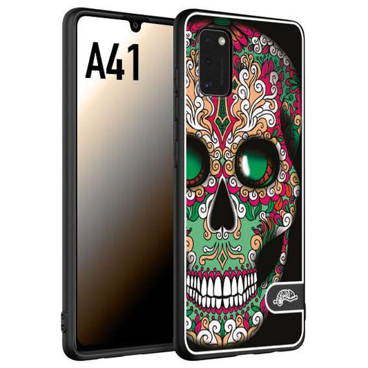 CUSTOMIZZA - Custodia cover nera morbida in tpu compatibile per Samsung A41 teschio messicano Mexican skull verde fucsia