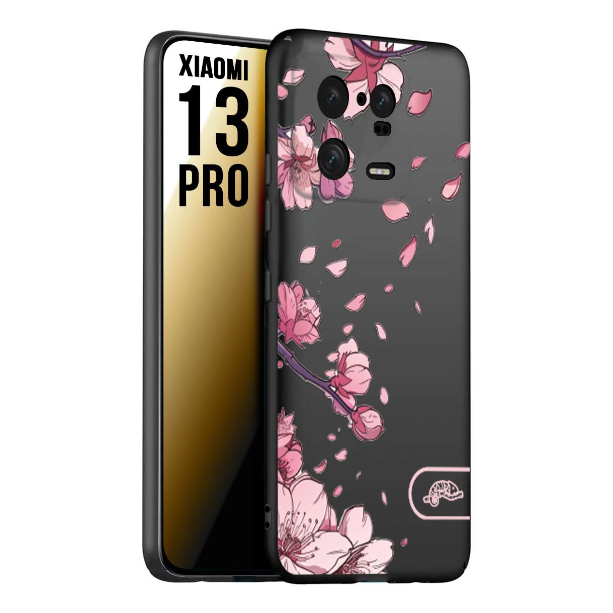 CUSTOMIZZA - Custodia cover nera morbida in tpu compatibile per Xiaomi 13 PRO giapponese fiori di ciliegio in fiore a rilievo disegnata tattoo