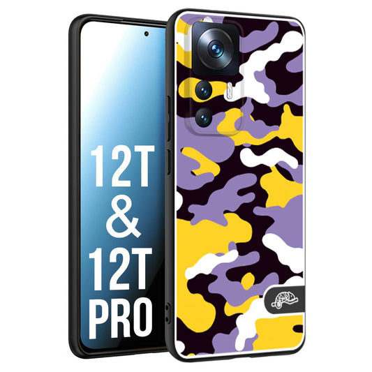 CUSTOMIZZA - Custodia cover nera morbida in tpu compatibile per Xiaomi 12T - 12T PRO camouflage mimetico militare viola lilla giallo