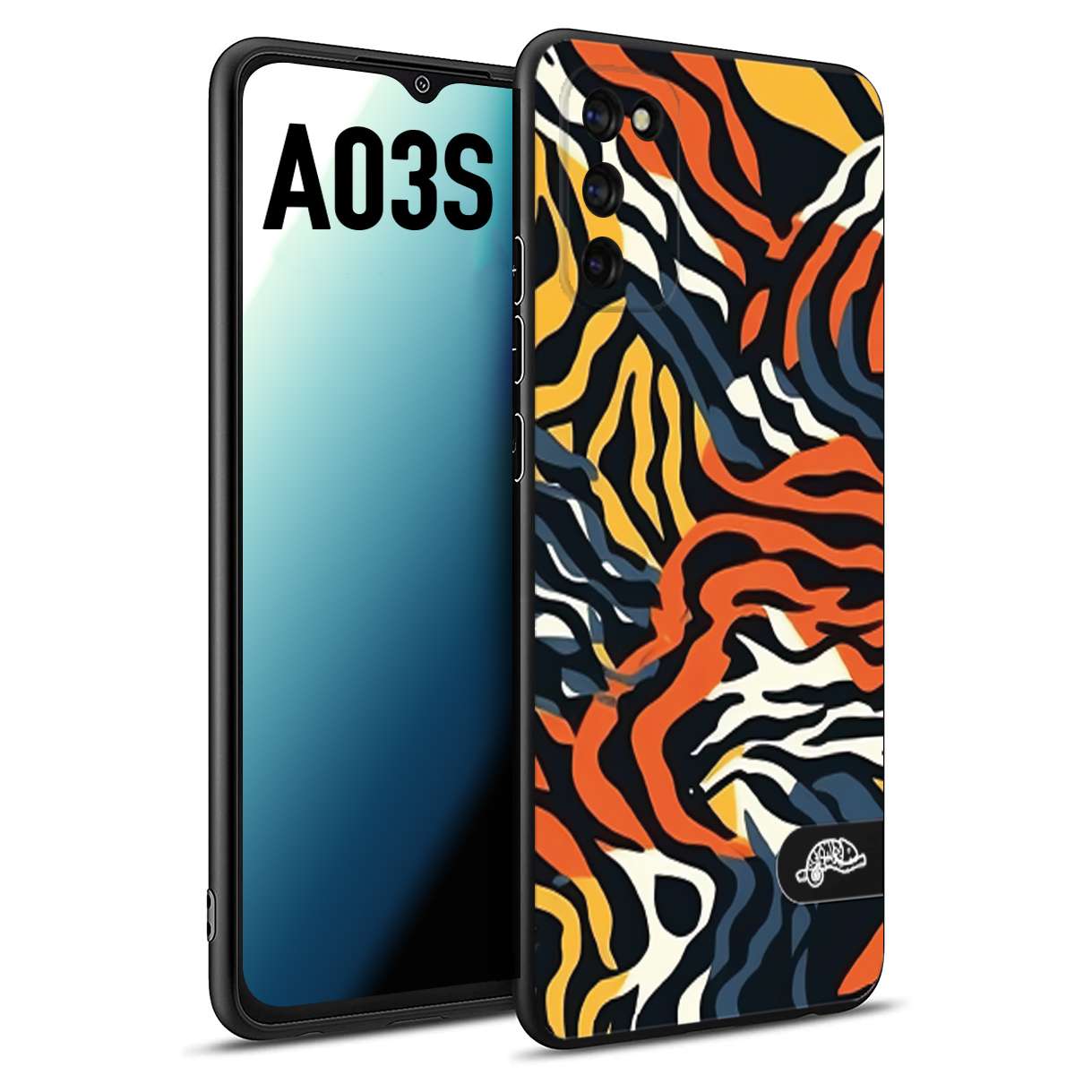 CUSTOMIZZA - Custodia cover nera morbida in tpu compatibile per Samsung A03S leopardato maculato tigrato tiger colorata gialla blu arancio