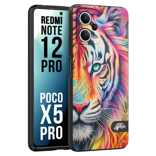 CUSTOMIZZA - Custodia cover nera morbida in tpu compatibile per Xiaomi Redmi Note 12 PRO - POCO X5 PRO animali color tigre tiger viso colori vibranti disegnato schizzo