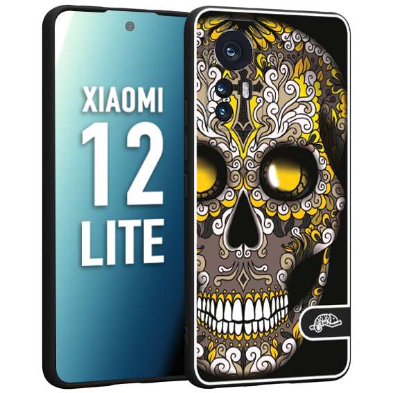 CUSTOMIZZA - Custodia cover nera morbida in tpu compatibile per Xiaomi 12 LITE teschio messicano Mexican skull nero giallo