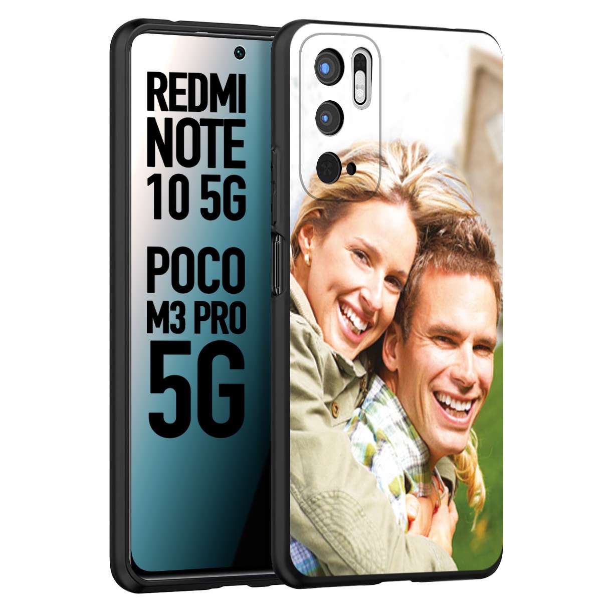 CUSTOMIZZA - Custodia cover nera morbida in tpu compatibile per Xiaomi Redmi Note 10 5G - Poco M3 Pro 5G personalizzata con foto immagine scritta a piacere