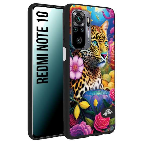 CUSTOMIZZA - Custodia cover nera morbida in tpu compatibile per Xiaomi Redmi Note 10 fiori astratti donna flower fantasia leopardo ghepardo animali colorati