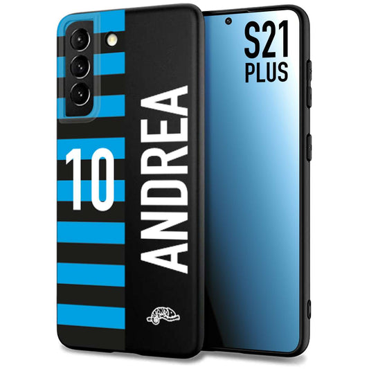 CUSTOMIZZA - Custodia cover nera morbida in tpu compatibile per Samsung S21 PLUS personalizzata calcio football nome e numero calciatori nerazzurra