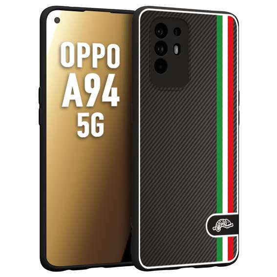 CUSTOMIZZA - Custodia cover nera morbida in tpu compatibile per Oppo A94 5G effetto fibra di carbonio bandiera Italia made in Italy