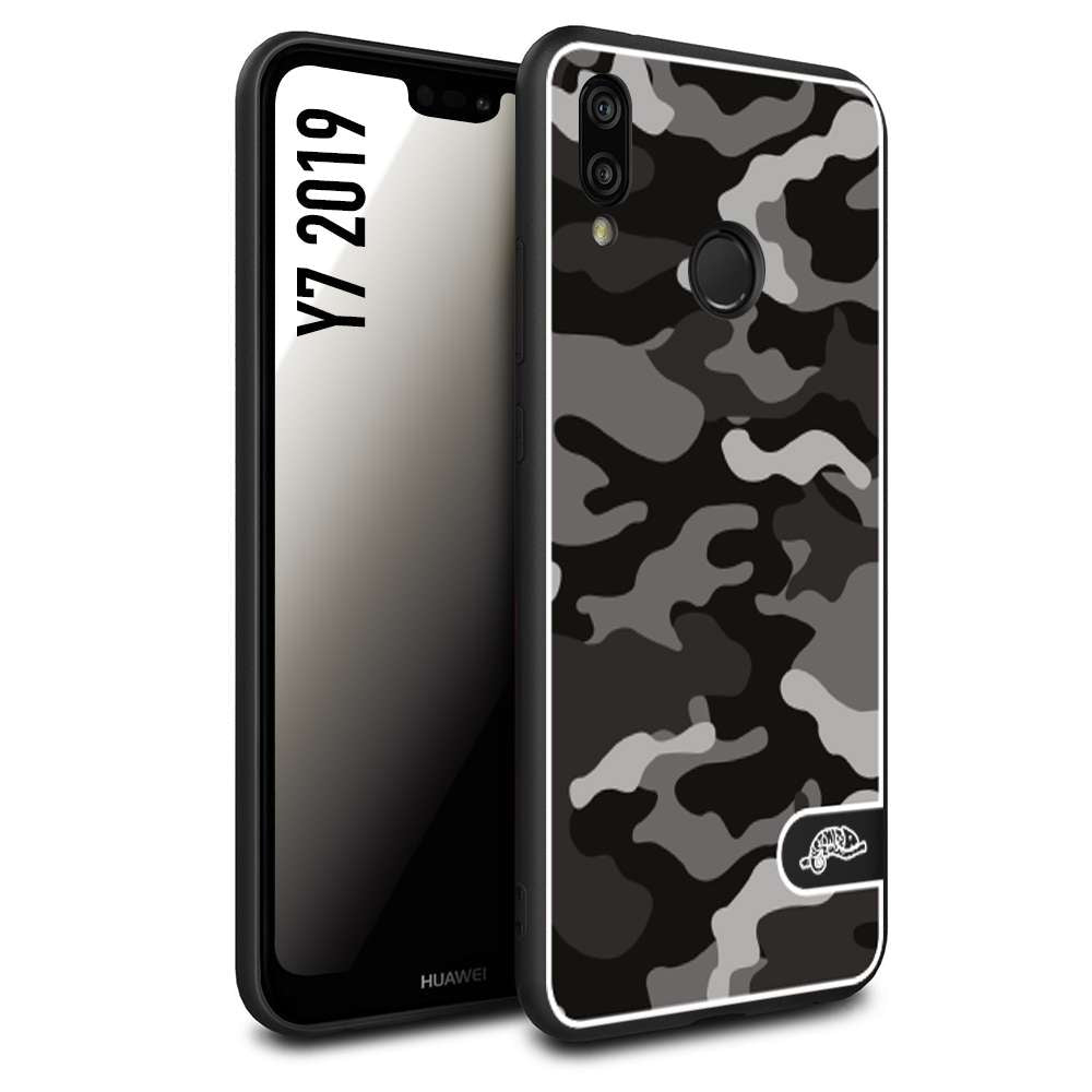 CUSTOMIZZA - Custodia cover nera morbida in tpu compatibile per Huawei Y7 2019 camouflage mimetico militare nero black grigio