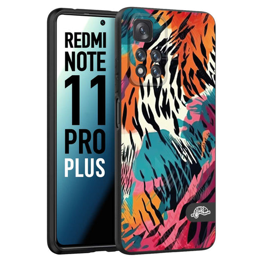 CUSTOMIZZA - Custodia cover nera morbida in tpu compatibile per Xiaomi Redmi Note 11 PRO PLUS leopardato maculato tigrato tiger colorata summer color