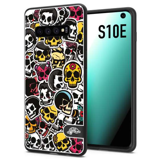 CUSTOMIZZA - Custodia cover nera morbida in tpu compatibile per Samsung S10E sticker bomb teschi colorati adesivi skulls skater snowboard