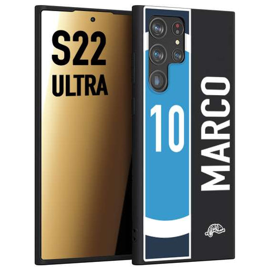 CUSTOMIZZA - Custodia cover nera morbida in tpu compatibile per Samsung S22 ULTRA personalizzata calcio football nome e numero calciatori biancoazzurri bianco celesti