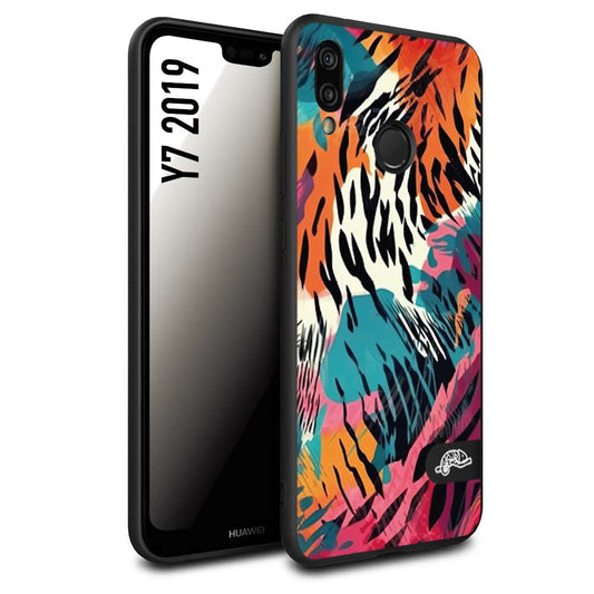 CUSTOMIZZA - Custodia cover nera morbida in tpu compatibile per Huawei Y7 2019 leopardato maculato tigrato tiger colorata summer color