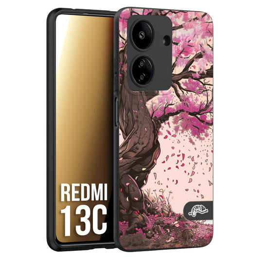 CUSTOMIZZA - Custodia cover nera morbida in tpu compatibile per Xiaomi Redmi 13C giapponese colori morbidi fiori di ciliegio rosa disegnata