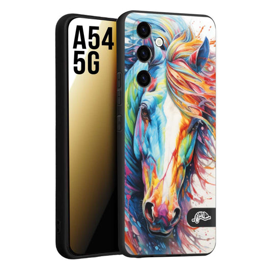 CUSTOMIZZA - Custodia cover nera morbida in tpu compatibile per Samsung A54 5G animali color cavallo horse viso colori vibranti disegnato schizzo