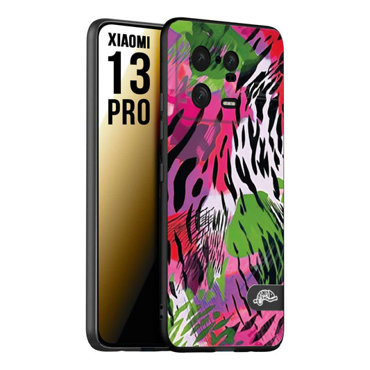 CUSTOMIZZA - Custodia cover nera morbida in tpu compatibile per Xiaomi 13 PRO leopardato tigrato tiger colorata summer color verde fucsia