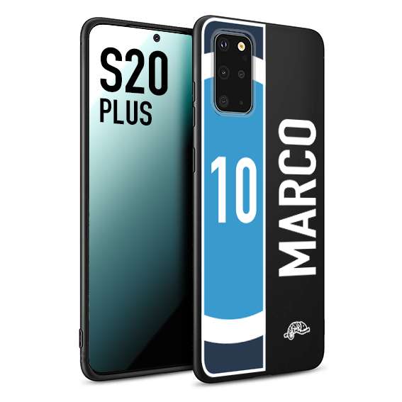 CUSTOMIZZA - Custodia cover nera morbida in tpu compatibile per Samsung S20 PLUS personalizzata calcio football nome e numero calciatori biancoazzurri bianco celesti