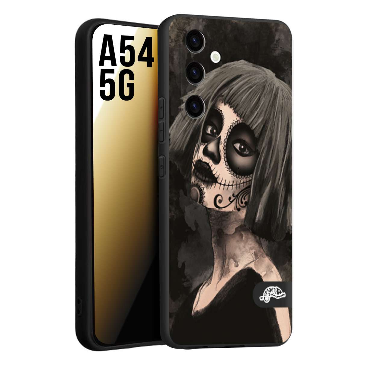 CUSTOMIZZA - Custodia cover nera morbida in tpu compatibile per Samsung A54 5G chicana messicana dea de la muerte donna santa tattoo disegnata