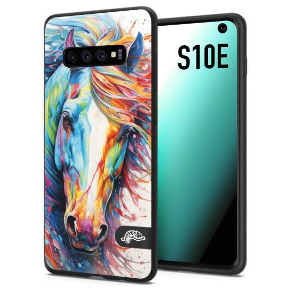 CUSTOMIZZA - Custodia cover nera morbida in tpu compatibile per Samsung S10E animali color cavallo horse viso colori vibranti disegnato schizzo