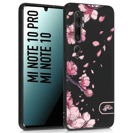 CUSTOMIZZA - Custodia cover nera morbida in tpu compatibile per Xiaomi Mi Note 10 - Mi Note 10 Pro giapponese fiori di ciliegio in fiore a rilievo disegnata tattoo