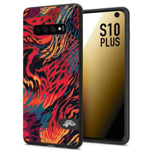 CUSTOMIZZA - Custodia cover nera morbida in tpu compatibile per Samsung S10 PLUS leopardato maculato tigrato colorata fiamme rossa blu arancione