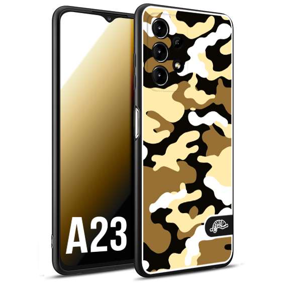 CUSTOMIZZA - Custodia cover nera morbida in tpu compatibile per Samsung A23 camouflage mimetico militare giallo desert brown