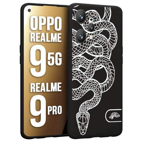 CUSTOMIZZA - Custodia cover nera morbida in tpu compatibile per Oppo Realme 9 5G - 9 PRO serpente snake bianco a rilievo disegnato tattoo tatuaggio