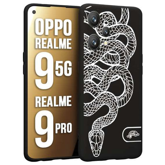 CUSTOMIZZA - Custodia cover nera morbida in tpu compatibile per Oppo Realme 9 5G - 9 PRO serpente snake bianco a rilievo disegnato tattoo tatuaggio