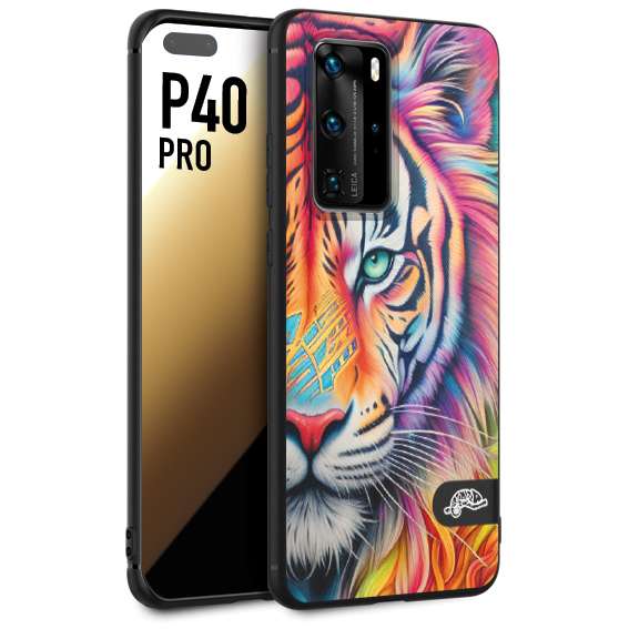 CUSTOMIZZA - Custodia cover nera morbida in tpu compatibile per Huawei P40 PRO animali color tigre tiger viso colori vibranti disegnato schizzo