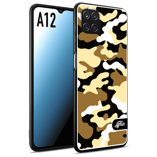 CUSTOMIZZA - Custodia cover nera morbida in tpu compatibile per Samsung A12 camouflage mimetico militare giallo desert brown