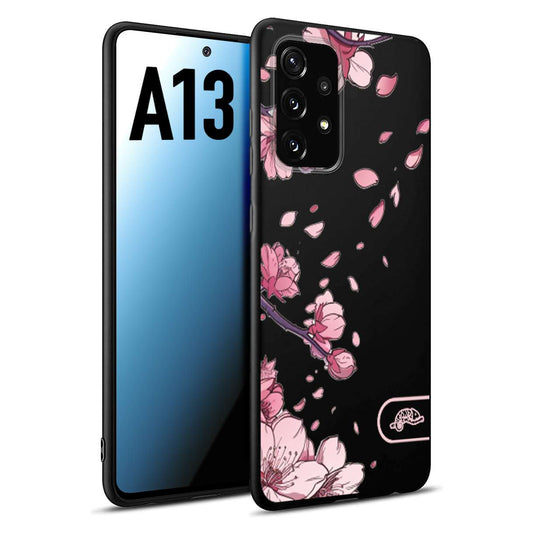 CUSTOMIZZA - Custodia cover nera morbida in tpu compatibile per Samsung A13 giapponese fiori di ciliegio in fiore a rilievo disegnata tattoo