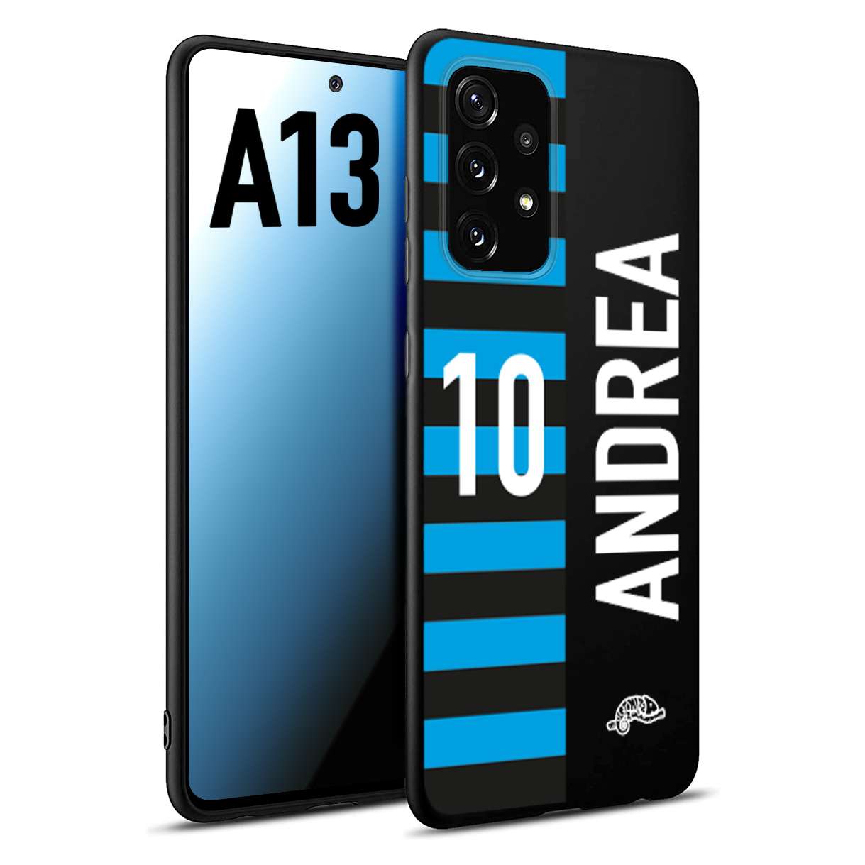 CUSTOMIZZA - Custodia cover nera morbida in tpu compatibile per Samsung A13 personalizzata calcio football nome e numero calciatori nerazzurra