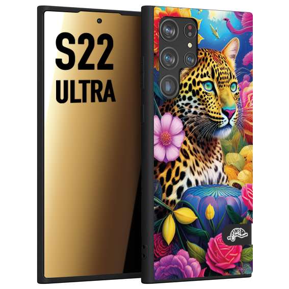 CUSTOMIZZA - Custodia cover nera morbida in tpu compatibile per Samsung S22 ULTRA fiori astratti donna flower fantasia leopardo ghepardo animali colorati