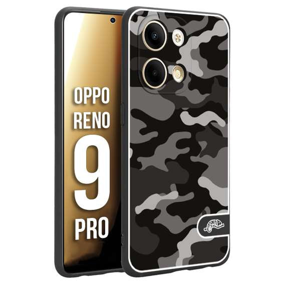 CUSTOMIZZA - Custodia cover nera morbida in tpu compatibile per Oppo Reno 9 PRO camouflage mimetico militare nero black grigio