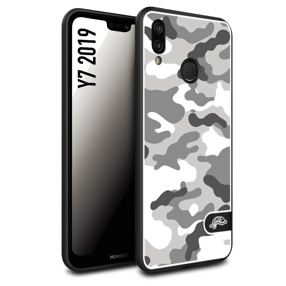 CUSTOMIZZA - Custodia cover nera morbida in tpu compatibile per Huawei Y7 2019 camouflage mimetico militare bianco white