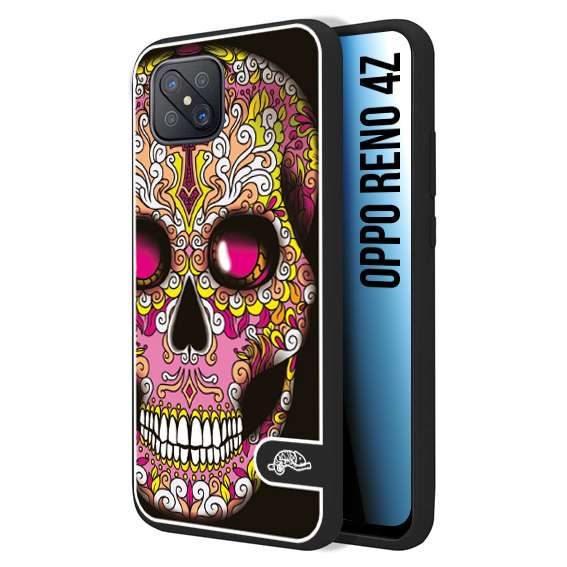 CUSTOMIZZA - Custodia cover nera morbida in tpu compatibile per Oppo Reno 4Z teschio messicano Mexican skull rosa gialla