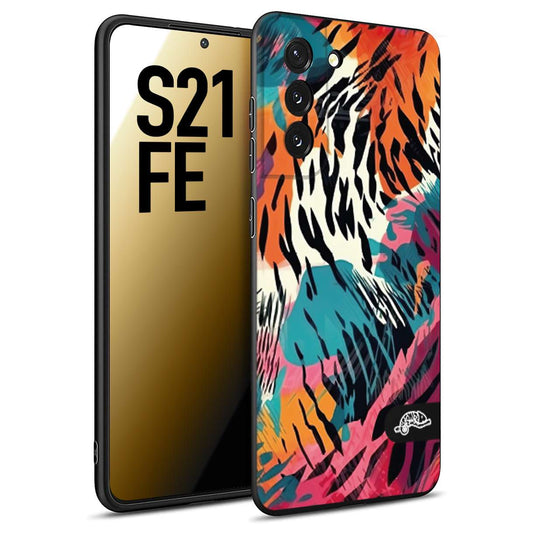 CUSTOMIZZA - Custodia cover nera morbida in tpu compatibile per Samsung S21 FE leopardato maculato tigrato tiger colorata summer color