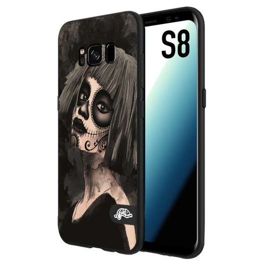 CUSTOMIZZA - Custodia cover nera morbida in tpu compatibile per Samsung S8 chicana messicana dea de la muerte donna santa tattoo disegnata