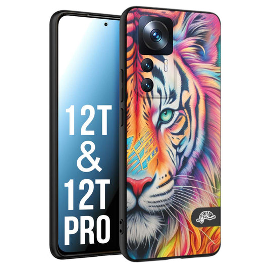 CUSTOMIZZA - Custodia cover nera morbida in tpu compatibile per Xiaomi 12T - 12T PRO animali color tigre tiger viso colori vibranti disegnato schizzo