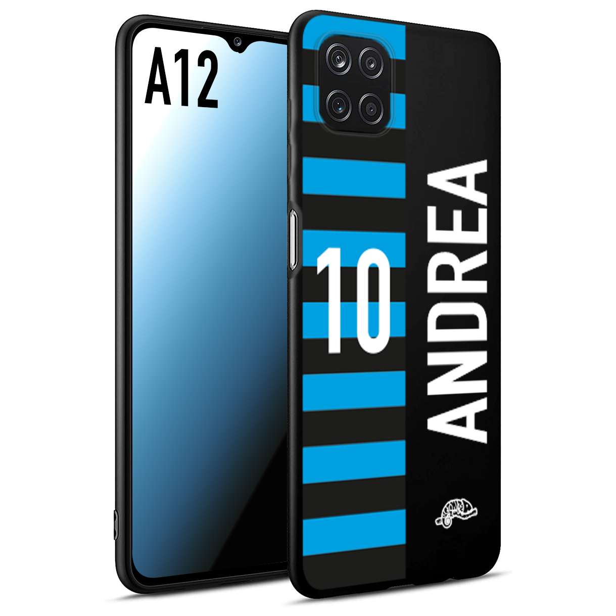 CUSTOMIZZA - Custodia cover nera morbida in tpu compatibile per Samsung A12 personalizzata calcio football nome e numero calciatori nerazzurra