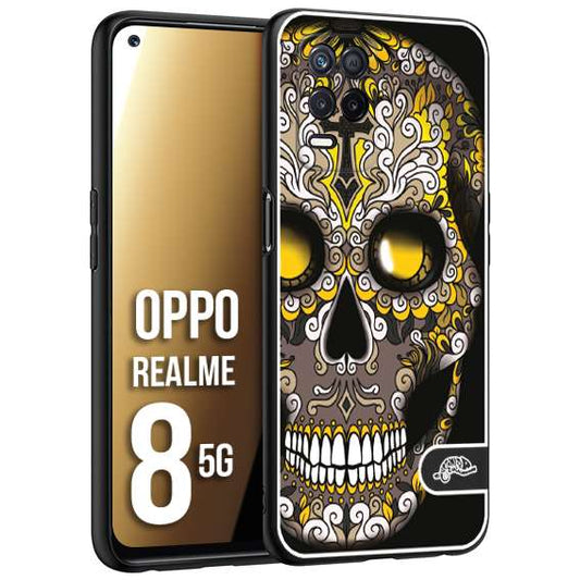 CUSTOMIZZA - Custodia cover nera morbida in tpu compatibile per Oppo Realme 8 5G teschio messicano Mexican skull nero giallo