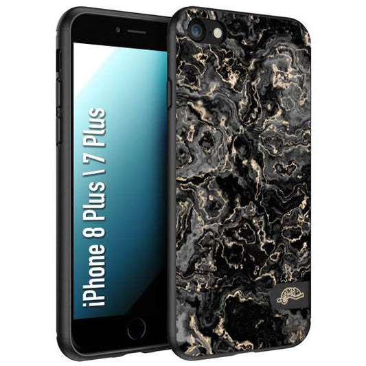 CUSTOMIZZA - Custodia cover nera morbida in tpu compatibile per iPhone 7 Plus - 8 pluseffetto marmo marble nero black venature dorato pietra