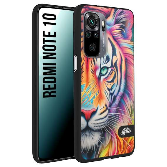 CUSTOMIZZA - Custodia cover nera morbida in tpu compatibile per Xiaomi Redmi Note 10 animali color tigre tiger viso colori vibranti disegnato schizzo