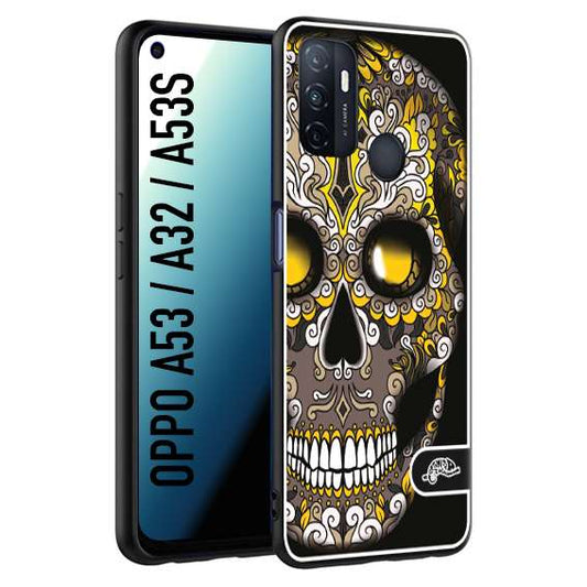 CUSTOMIZZA - Custodia cover nera morbida in tpu compatibile per Oppo A53 - A32 - A53S teschio messicano Mexican skull nero giallo